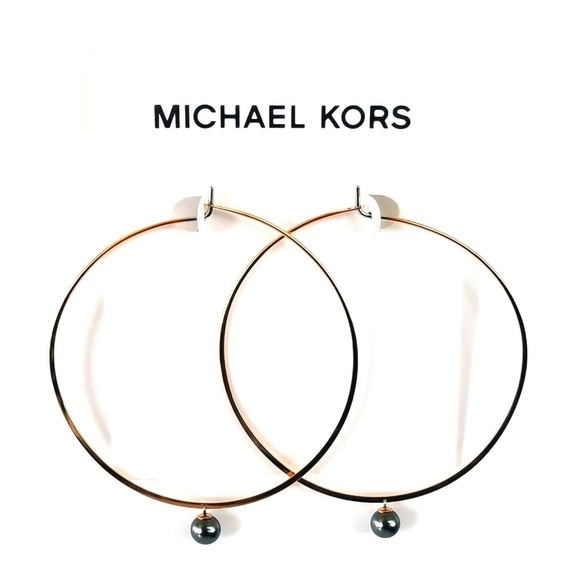 Michael Kors Rose Gold Pearl Large Hoop Earrings - Picture 1 of 7